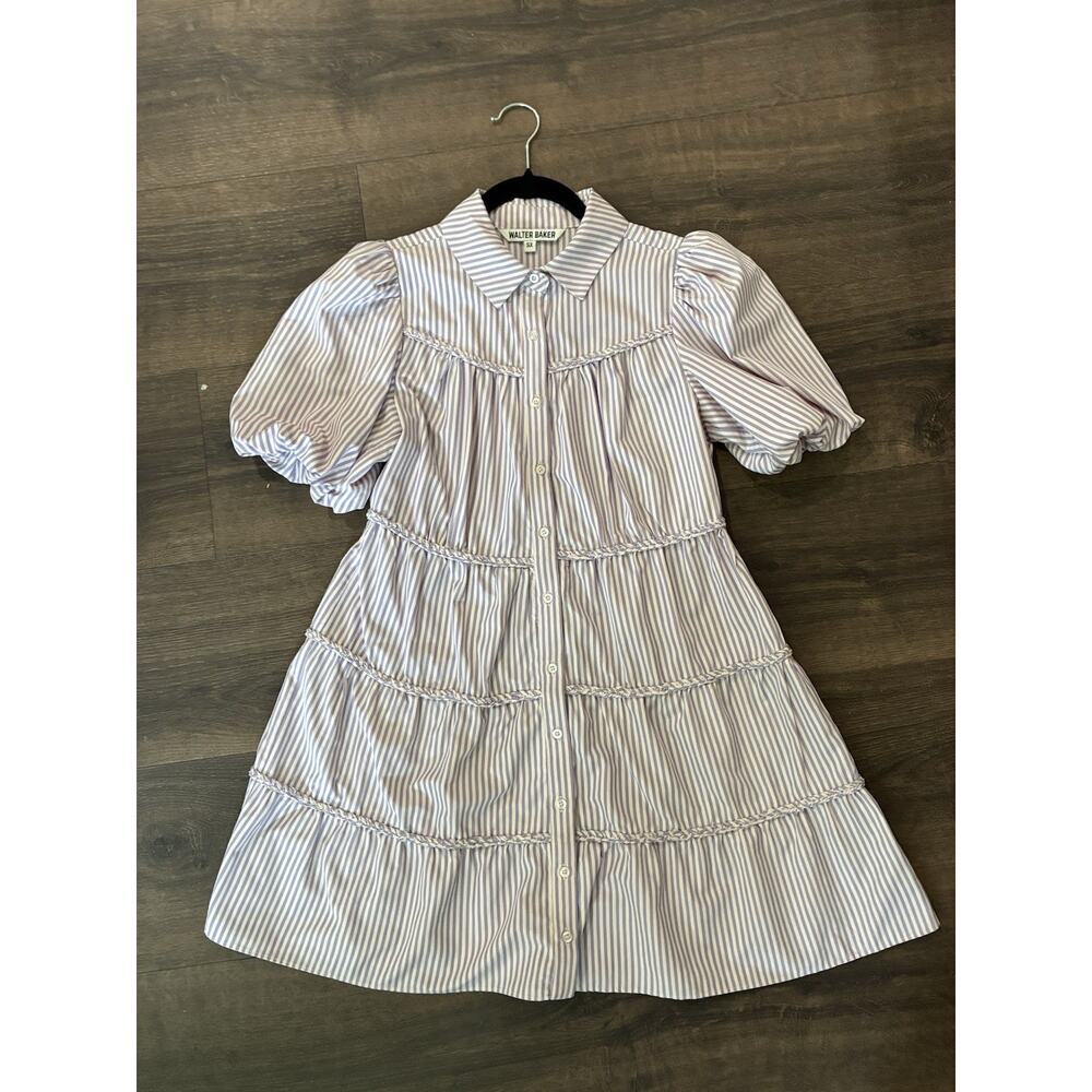 Walter Baker Preppy Preston A-Line Shirt Dress Lilac Pink Purple Stripes XS - Picture 3 of 8